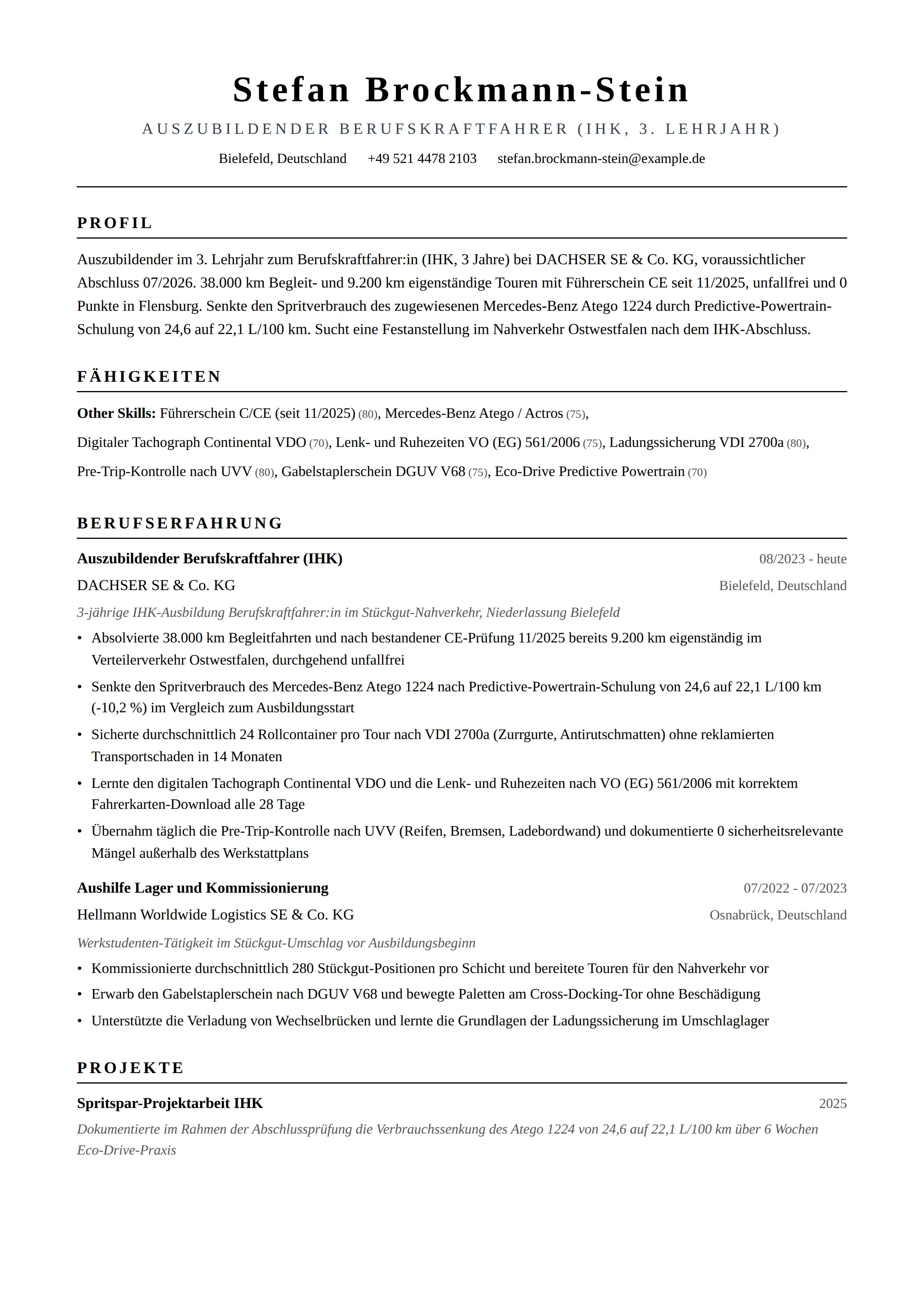 Azubi Cv 12 Berufskraftfahrer Lebenslauf Beispiele & Leitfaden 2026