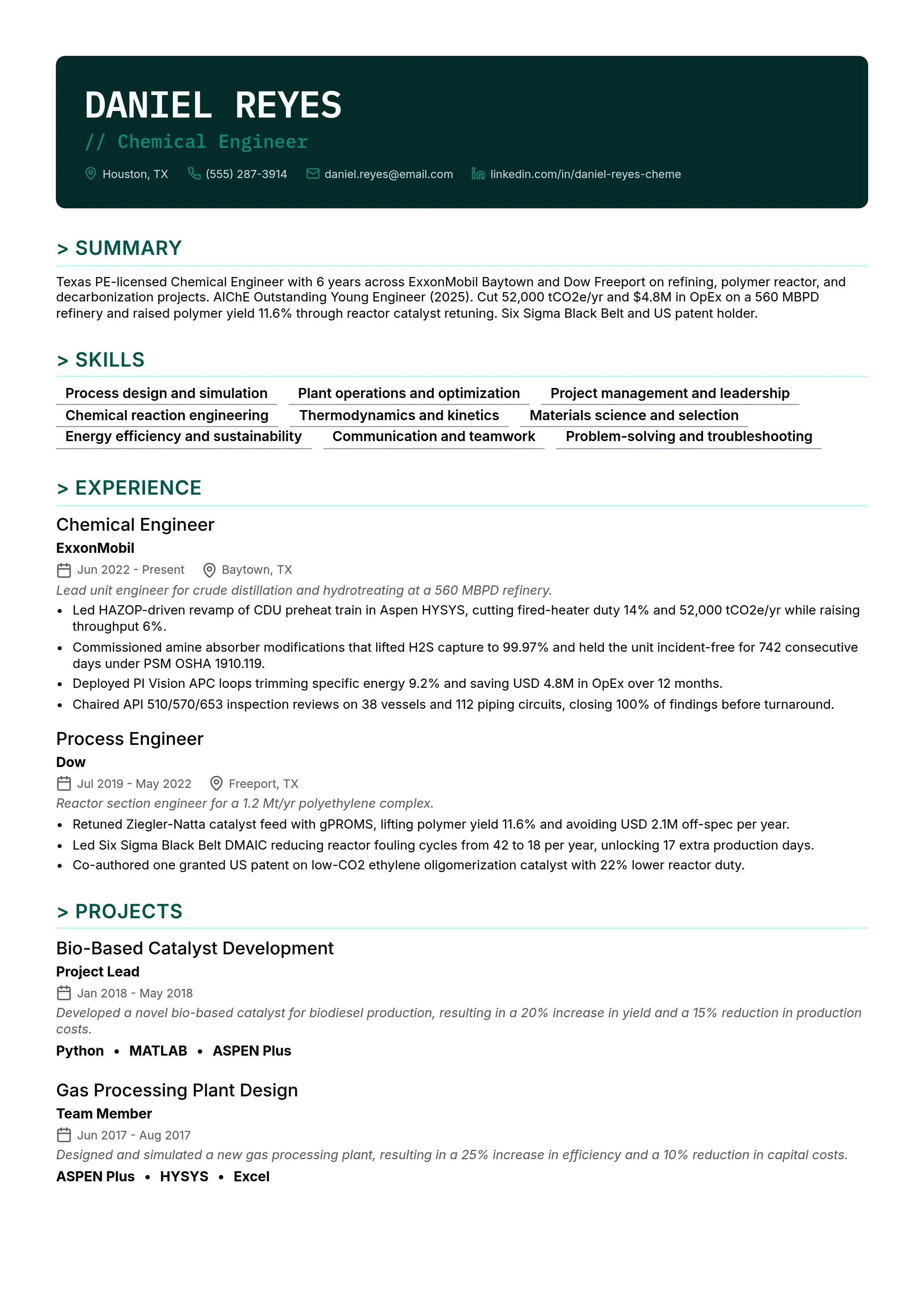 22 Chemical Engineer Resume Examples & Guide for 2026