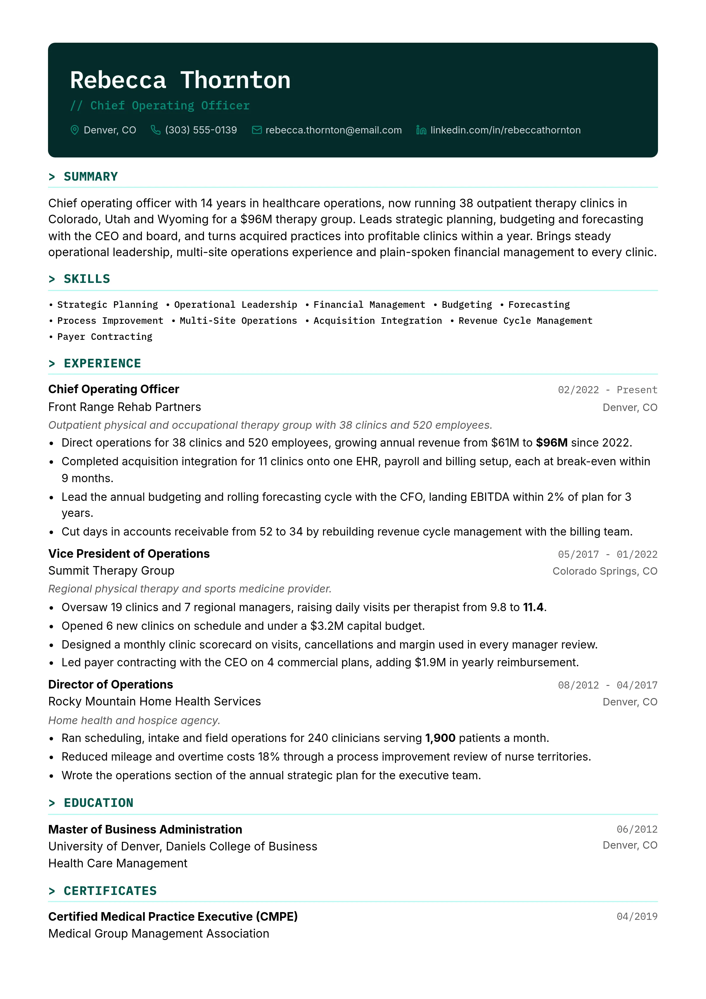 10 Chief Operating Officer Resume Examples & Guide for 2026