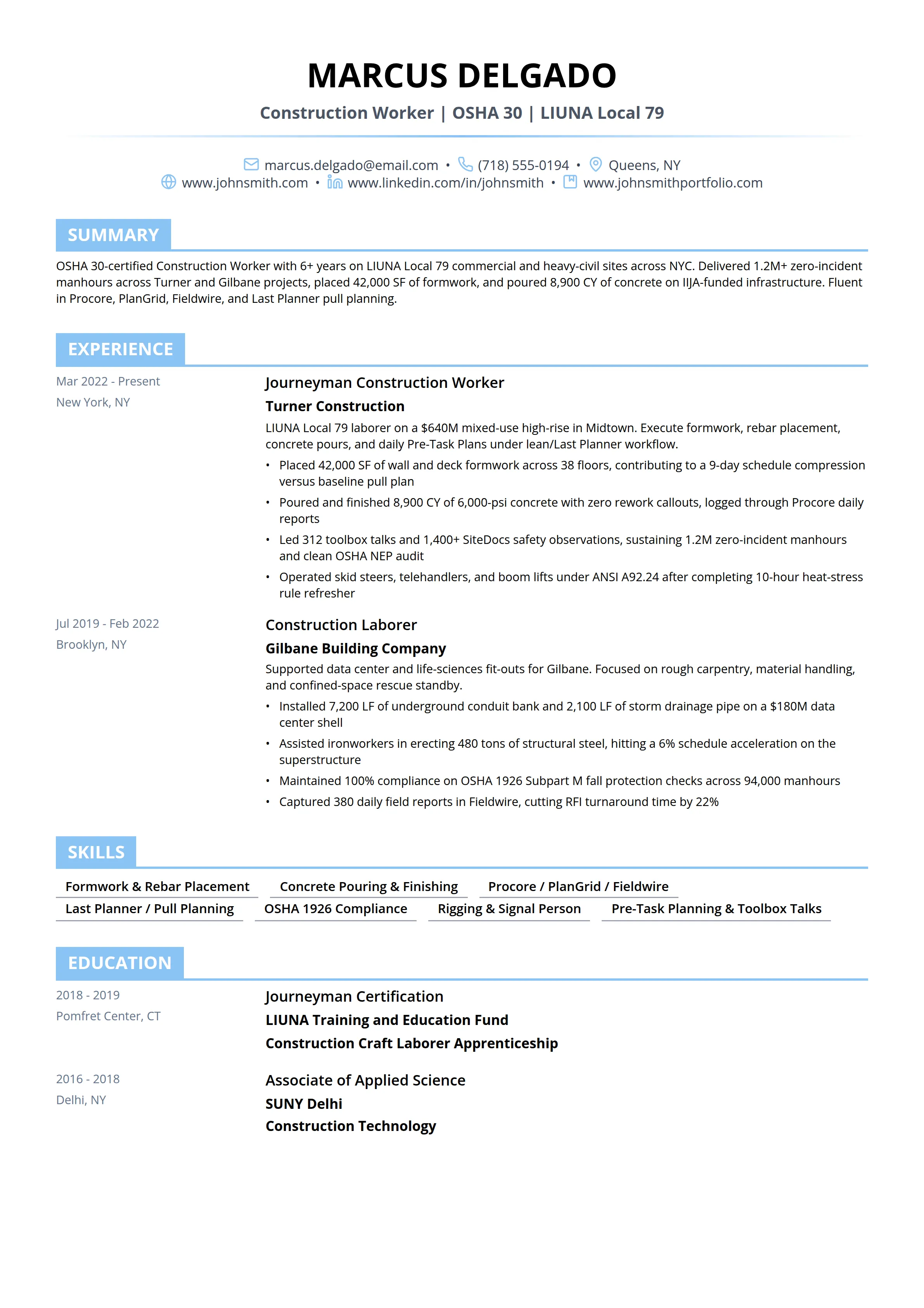 21 Construction Worker Resume Examples & Guide for 2026