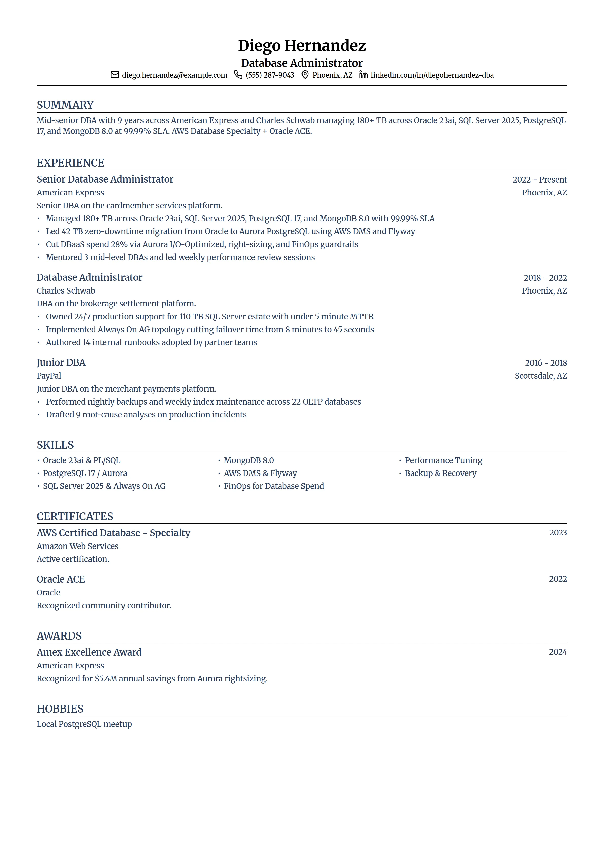 18 Database Administrator Resume Examples & Guide for 2026