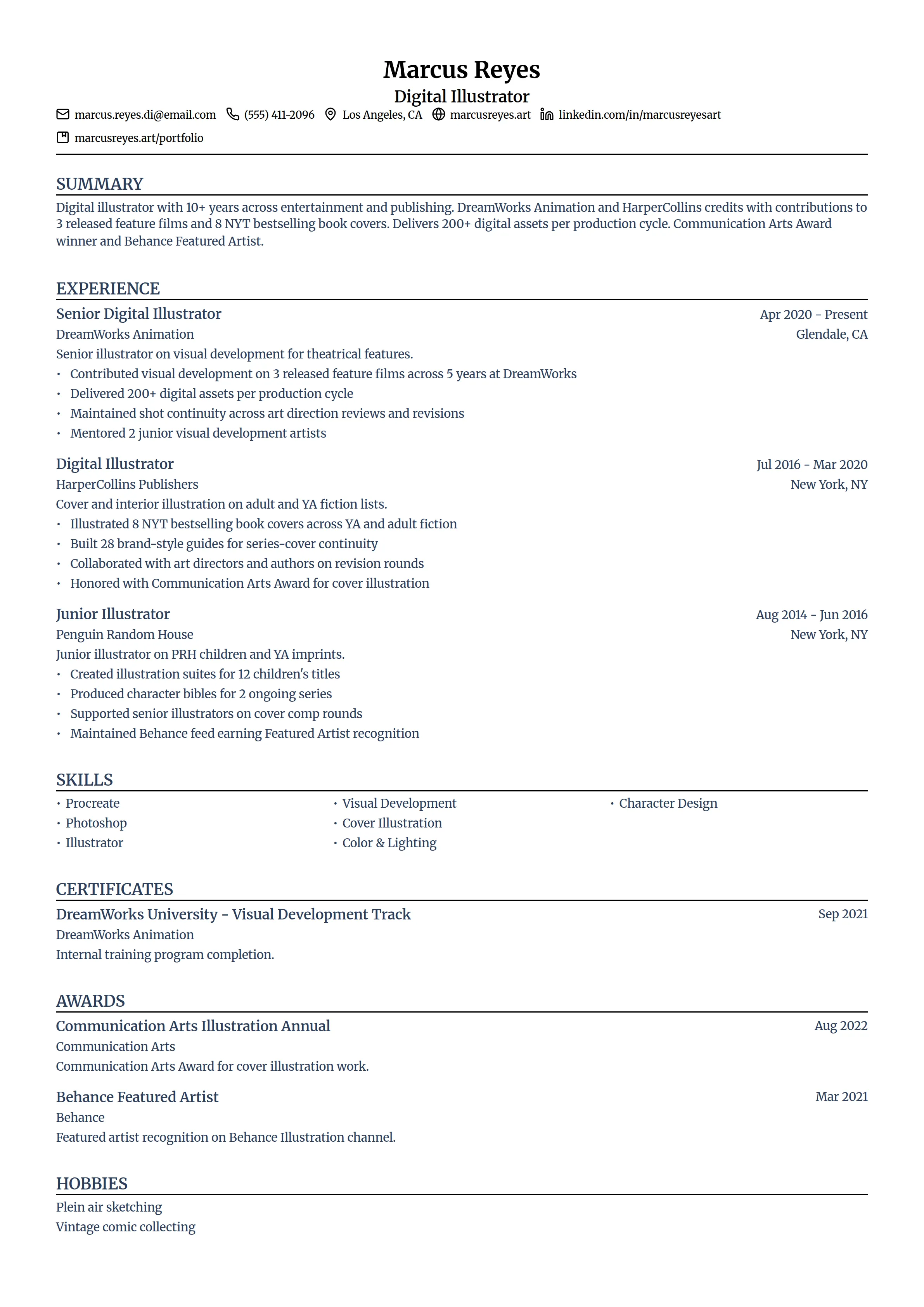 Professional Work Cv Example 19 Illustrator Resume Examples & Guide for 2026