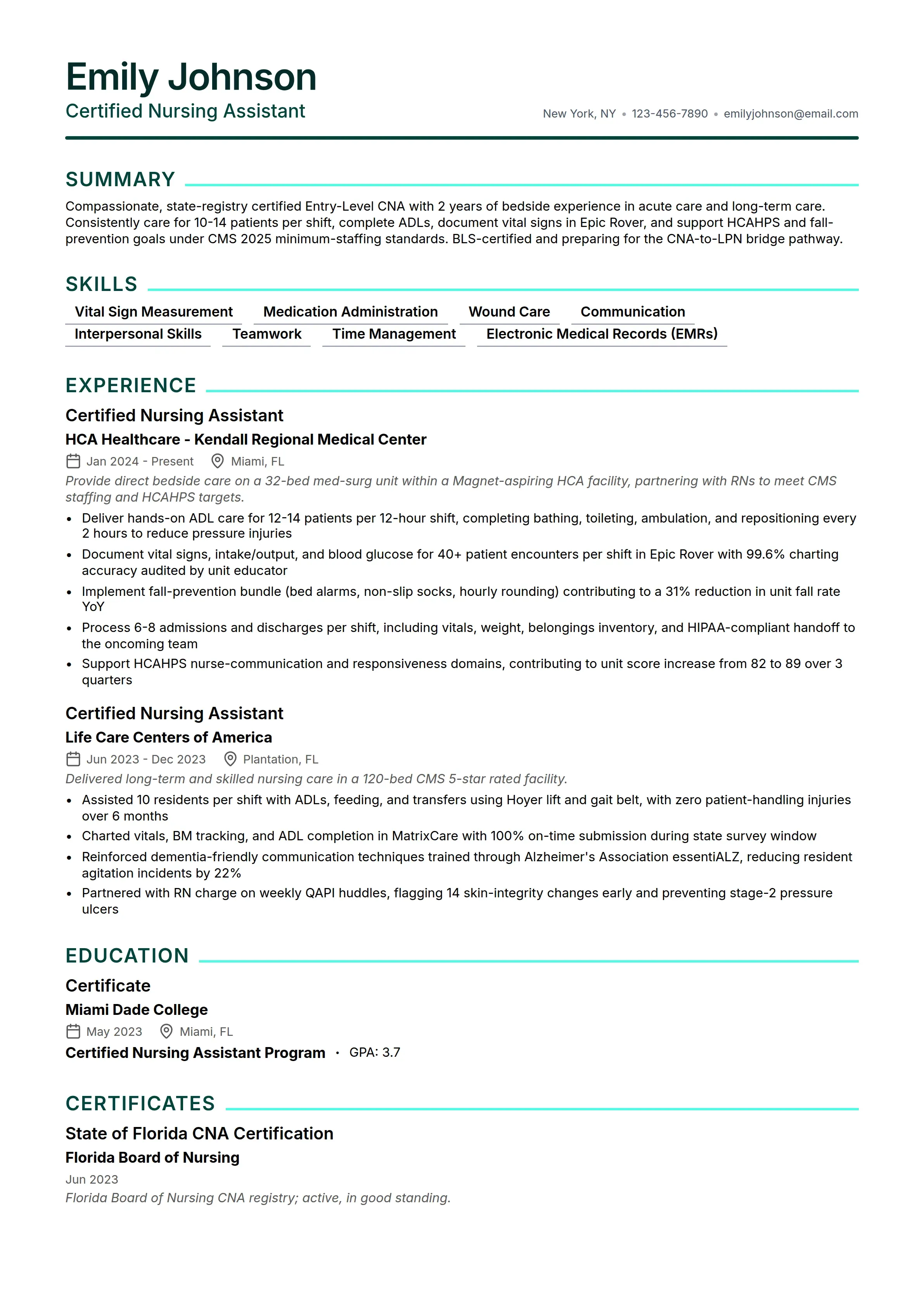 17 CNA Resume Examples & Guide for 2026