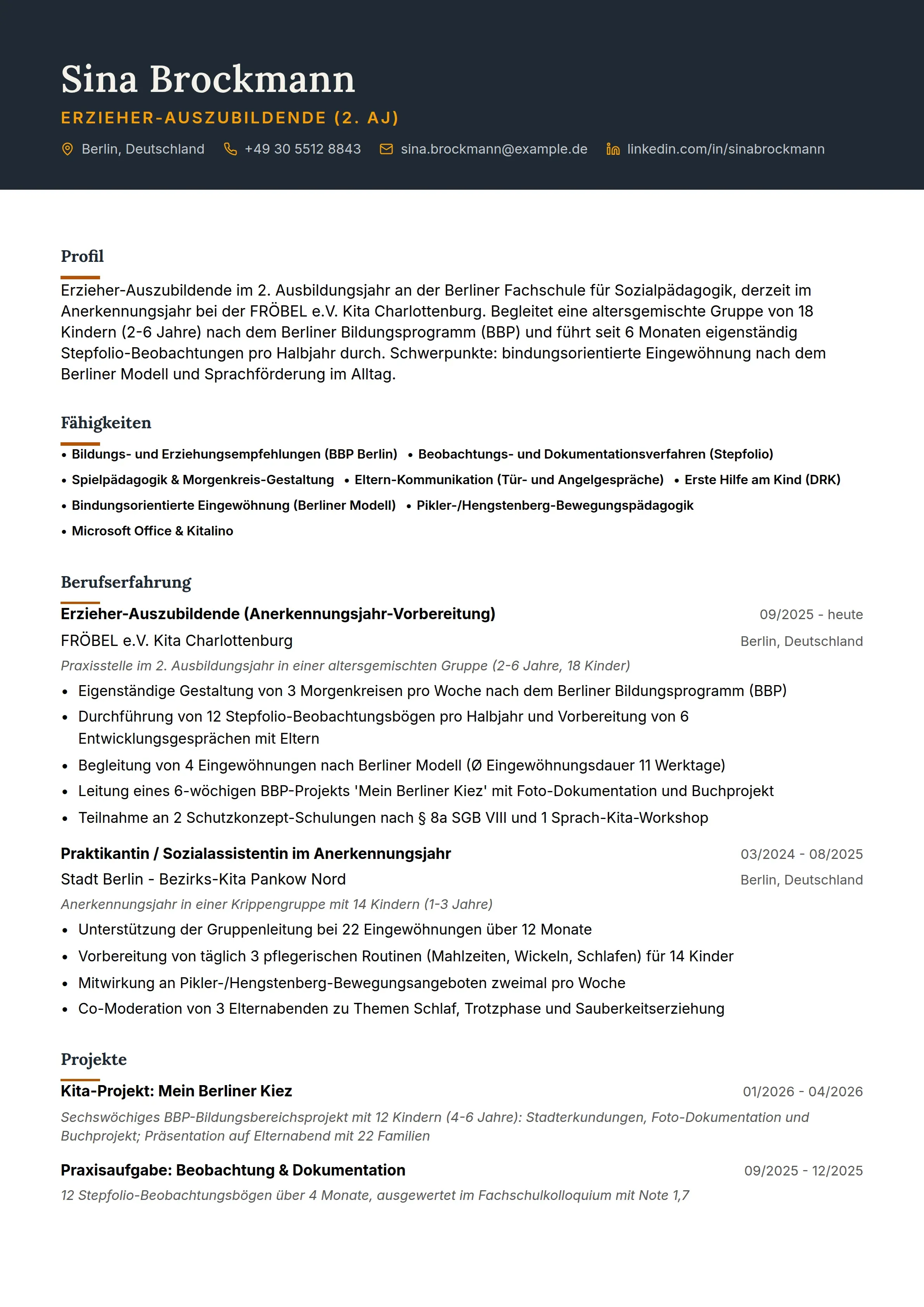 Azubi Cv 12 Erzieher Lebenslauf Beispiele & Leitfaden 2026