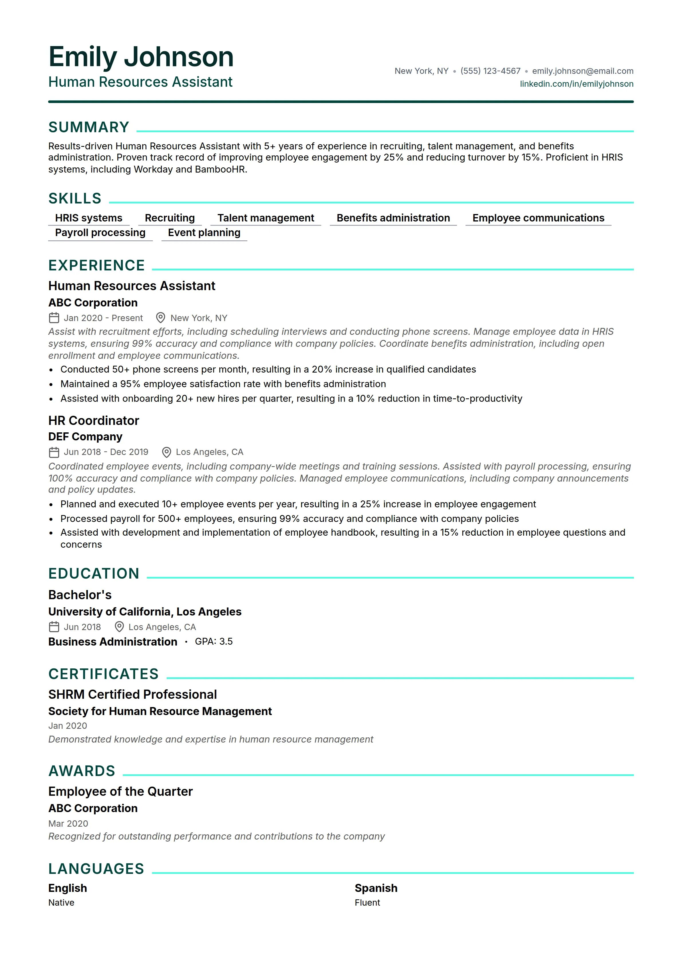 22 Human Resources Manager Resume Examples & Guide for 2026