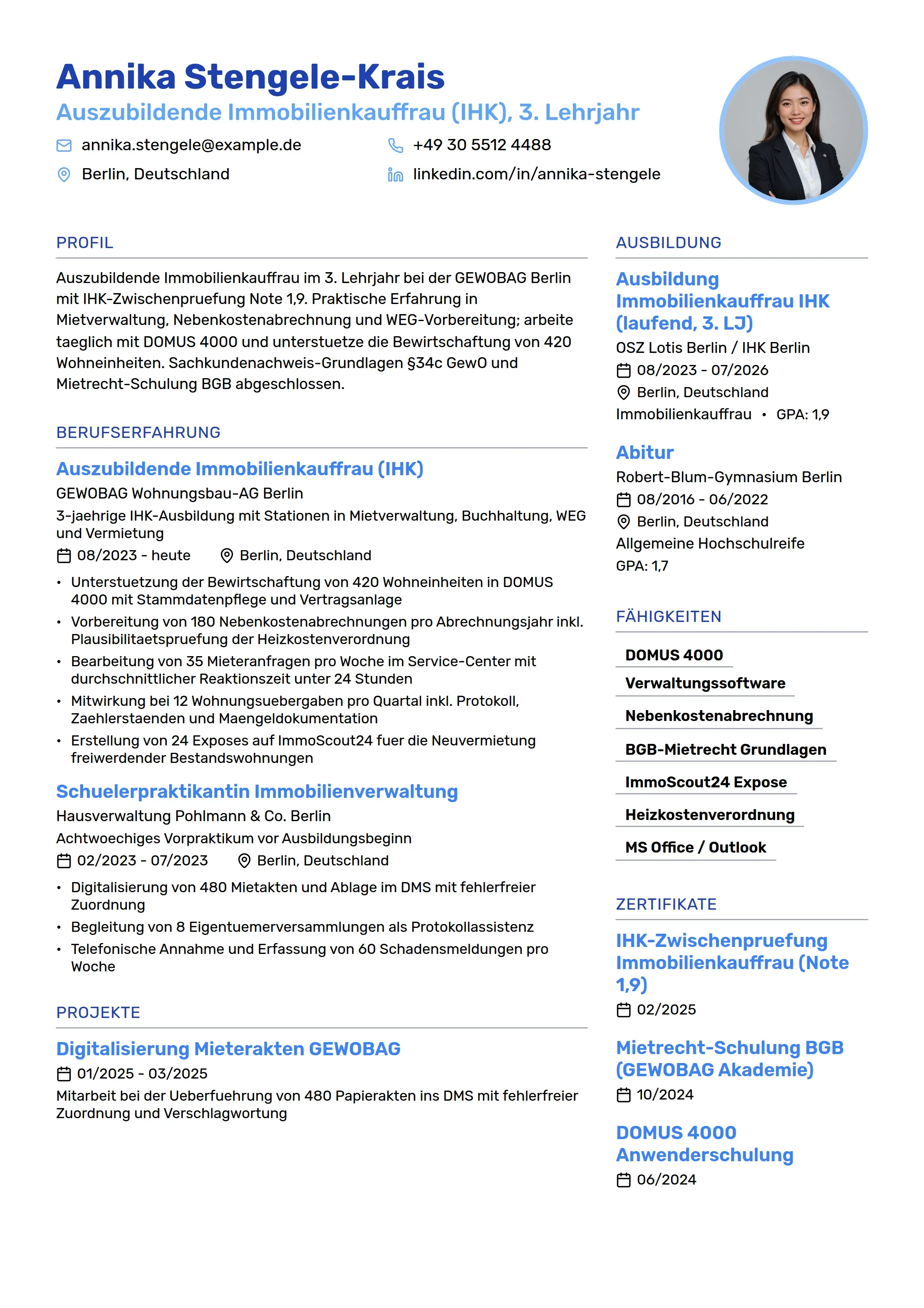 Azubi Cv 12 Immobilienkaufmann/-frau Lebenslauf Beispiele & Leitfaden 2026