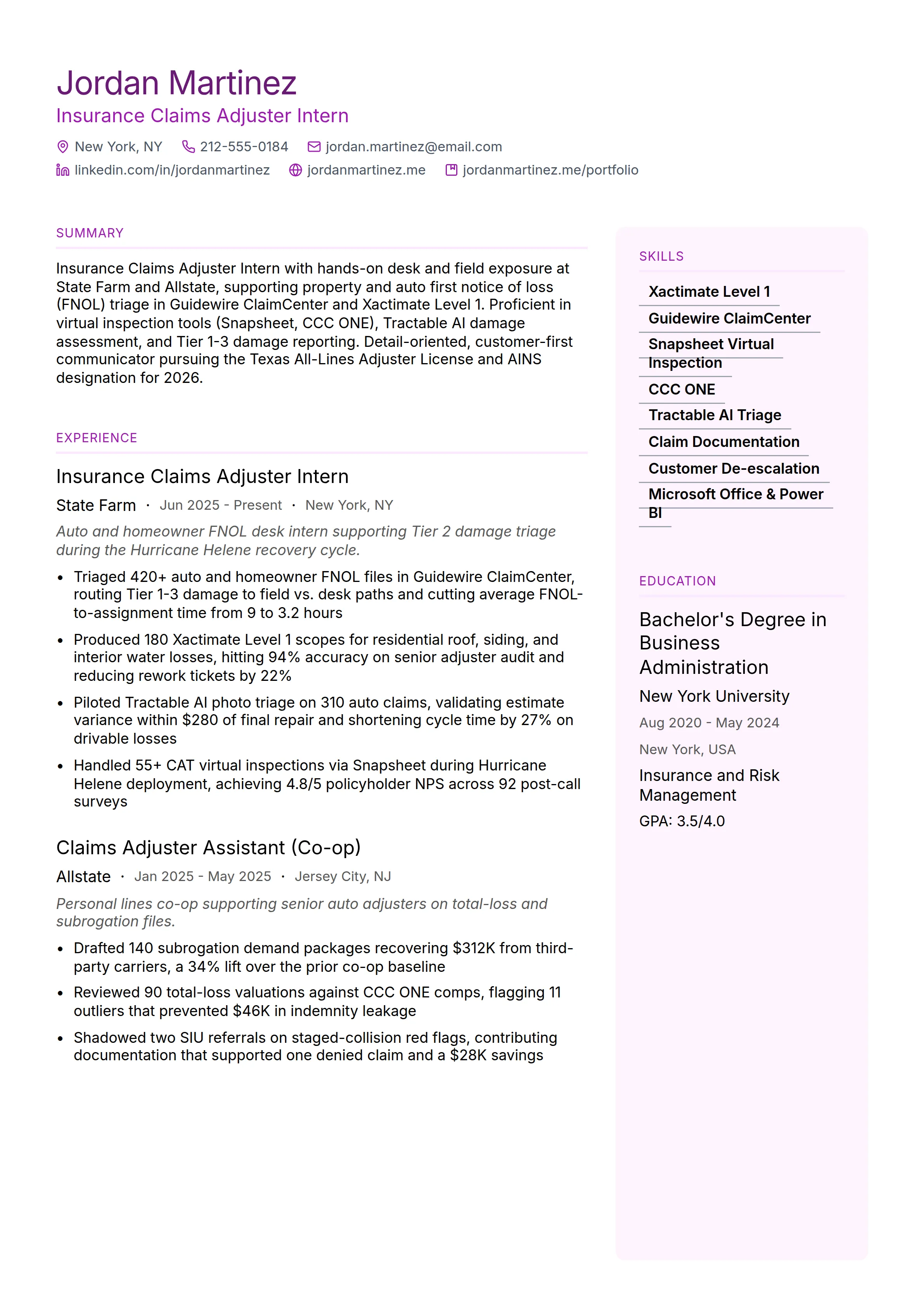 Progressive Insurance Resume Example 28 Claims Adjuster Resume Examples & Guide for 2026
