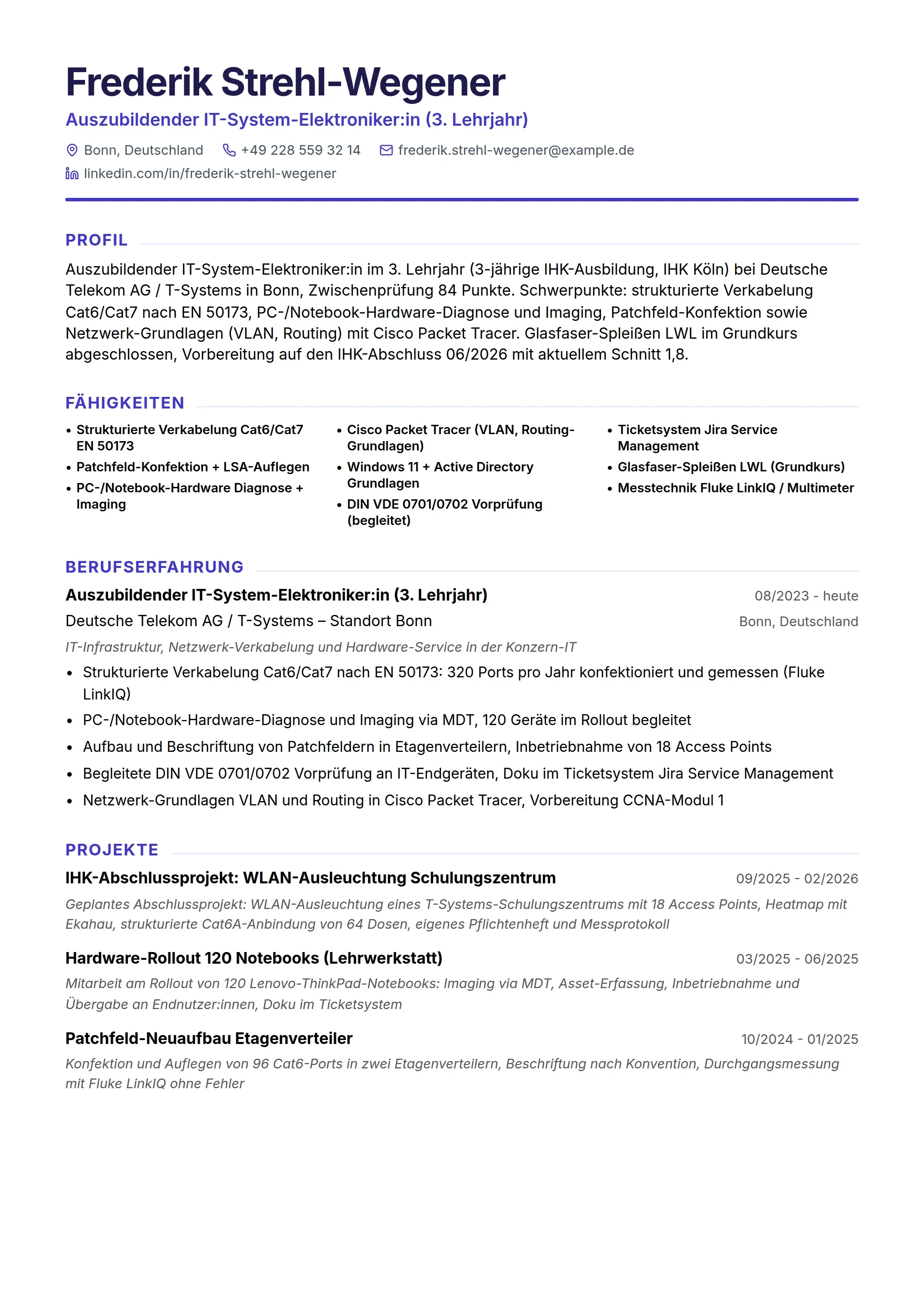 Azubi Cv 12 IT-System-Elektroniker:in Lebenslauf Beispiele & Leitfaden 2026