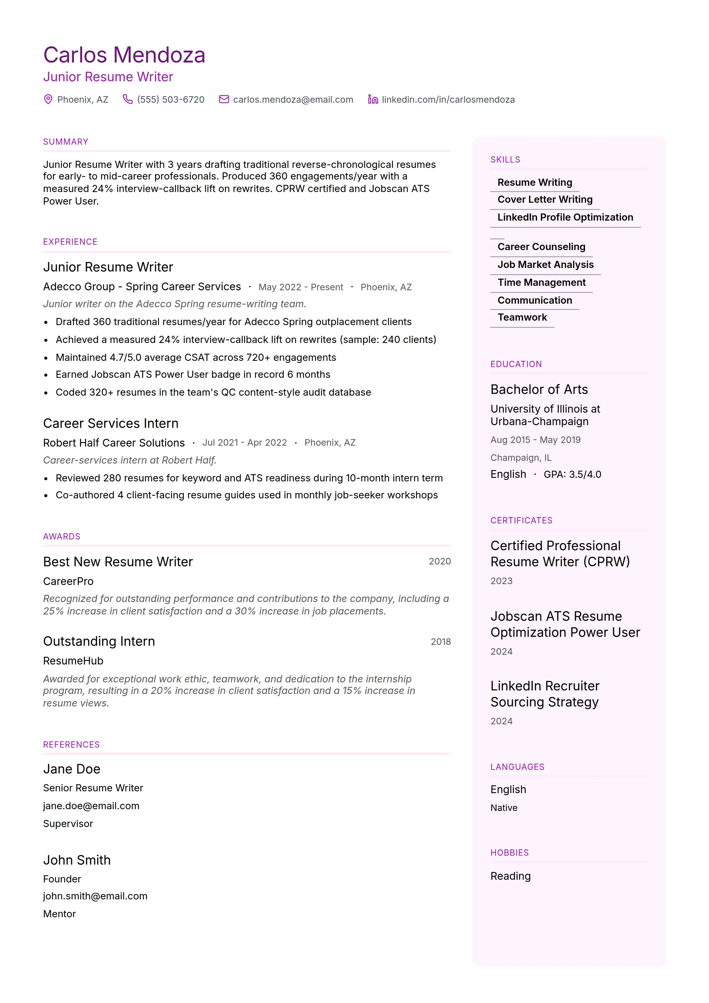 Proper Resume Format Canada Canadian Resume (CV) : Resumes