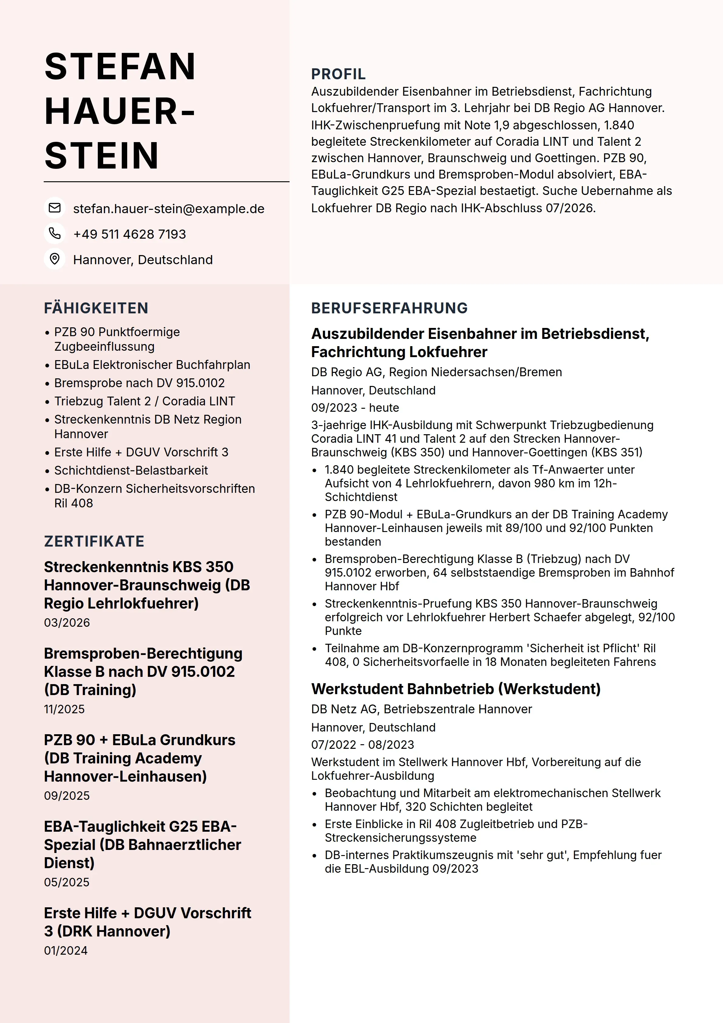 Azubi Cv 12 Lokfuehrer Lebenslauf Beispiele & Leitfaden 2026