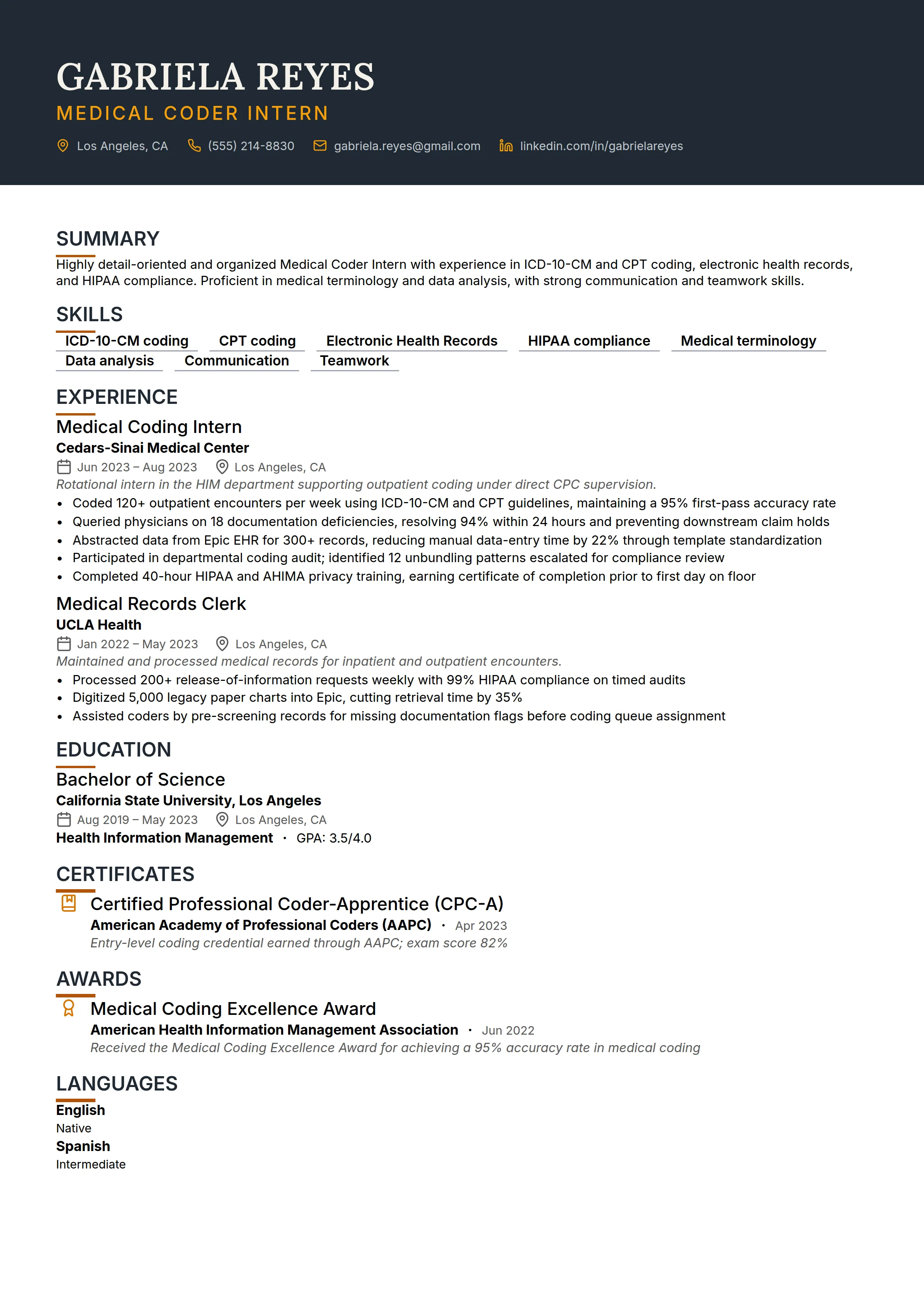 Example Medical Coder Resume Entry Level 16 Medical Coder Resume Examples & Guide for 2026