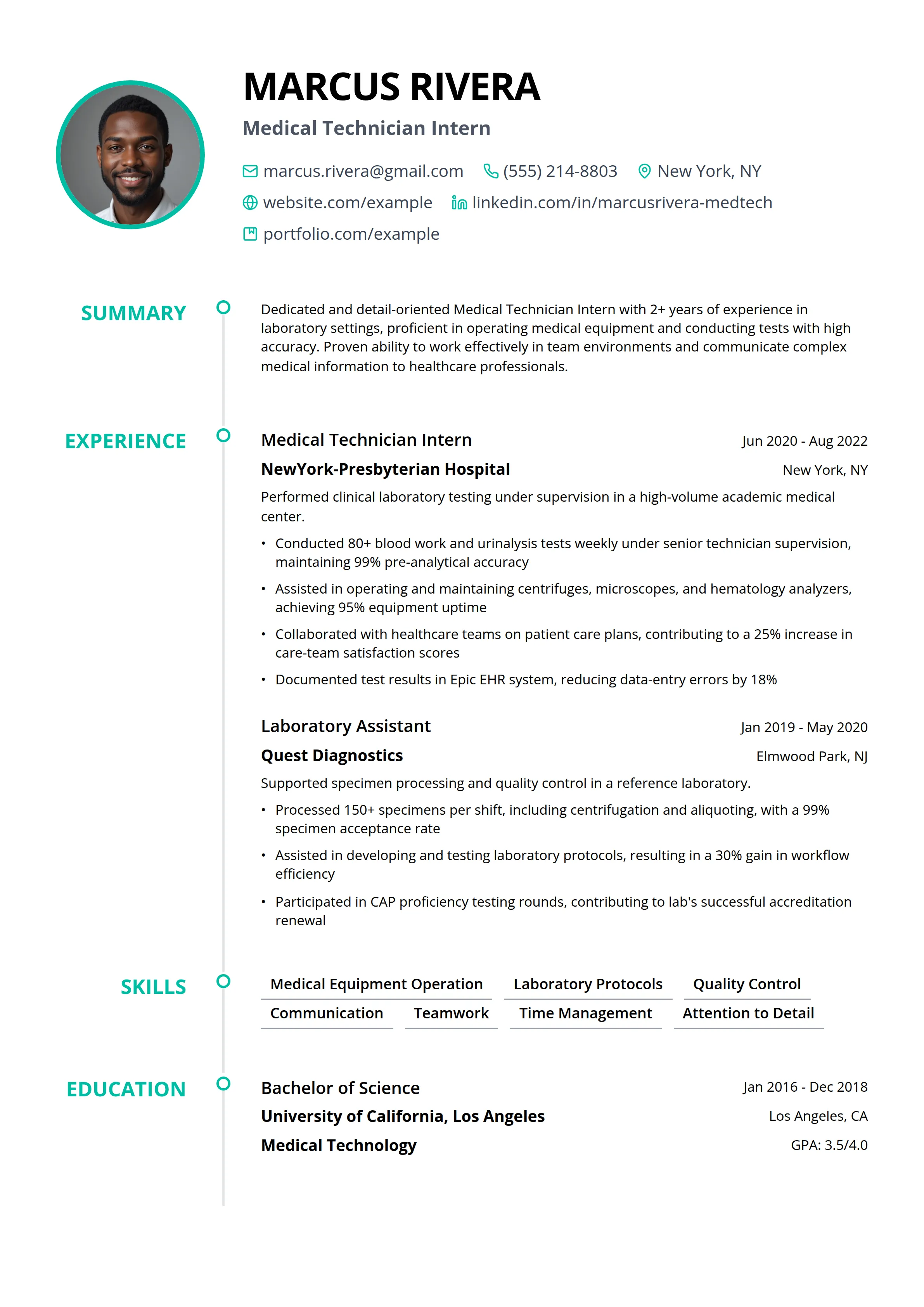 23 Medical Technician Resume Examples & Guide for 2026