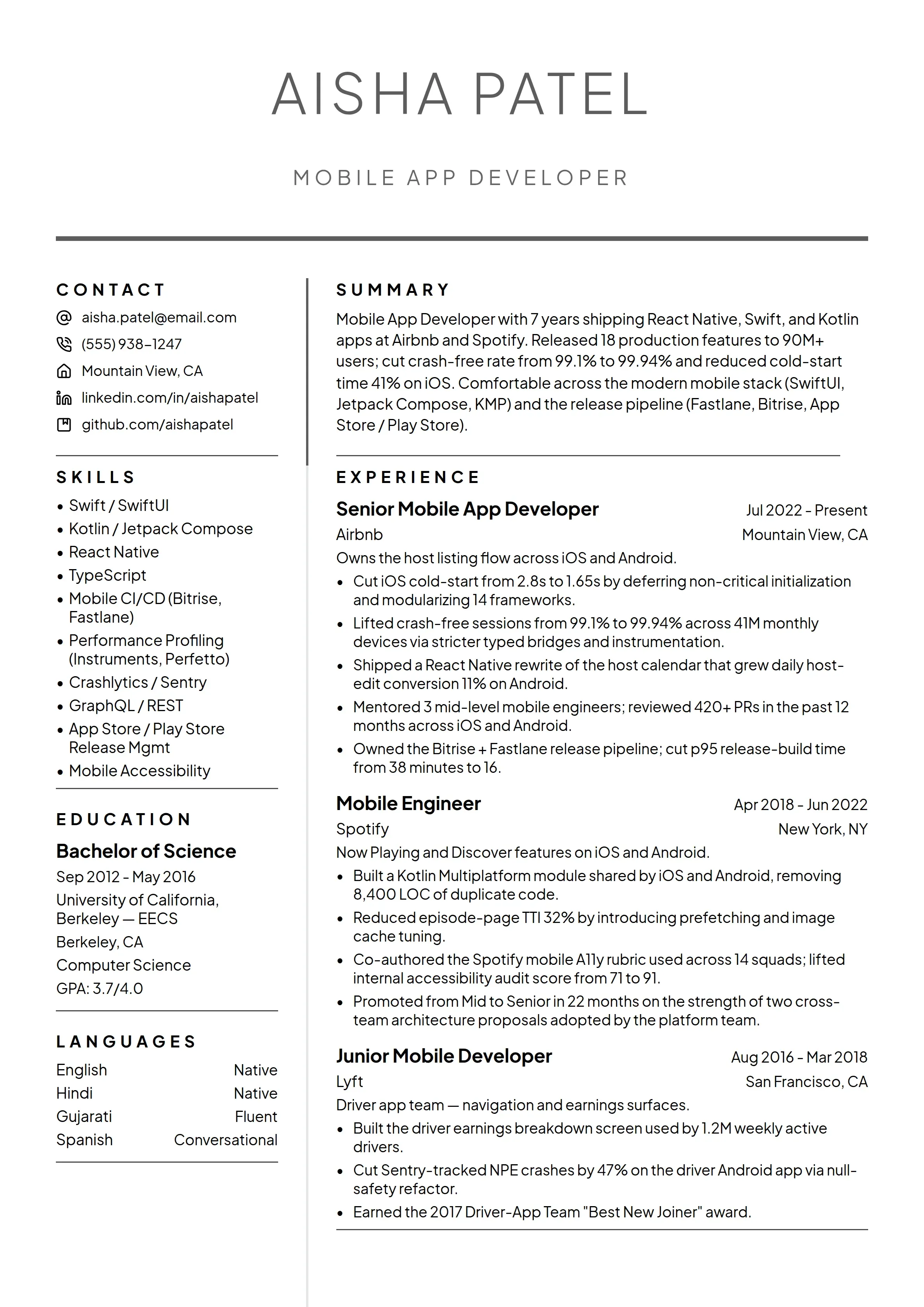 22 Mobile App Developer Resume Examples & Guide for 2026