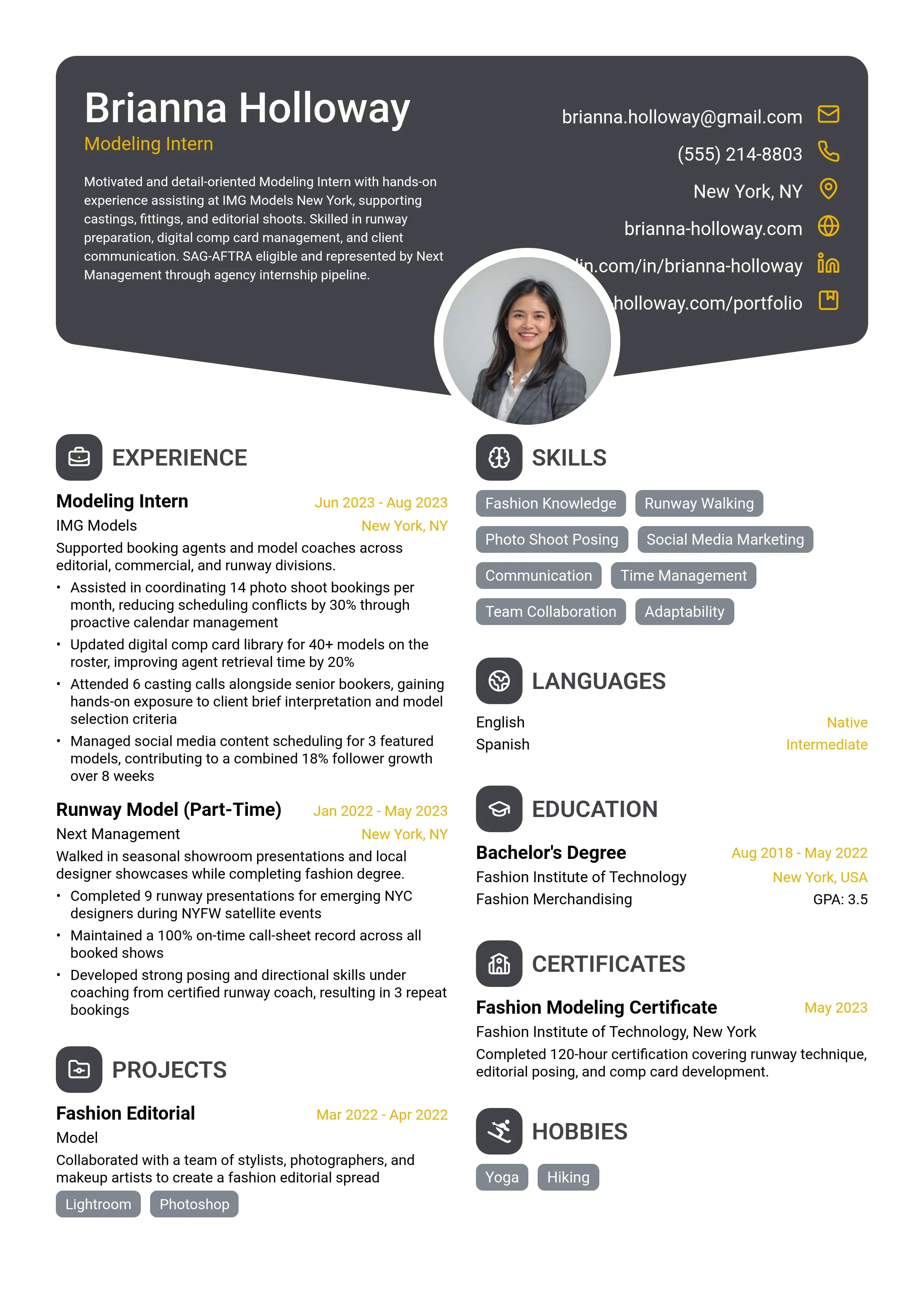 Modeling Full Bio Example 20 Modeling Resume Examples & Guide for 2026