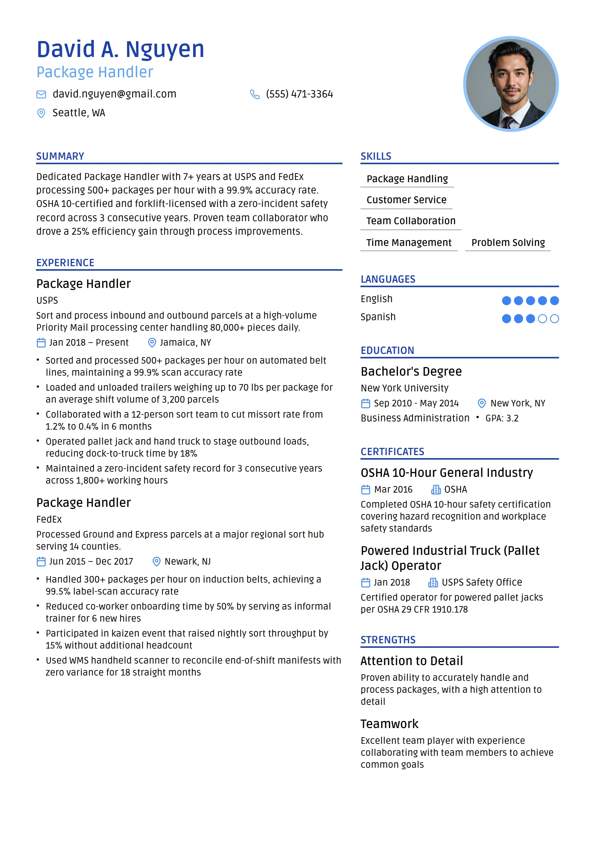 11 Package Handler Resume Examples & Guide for 2026
