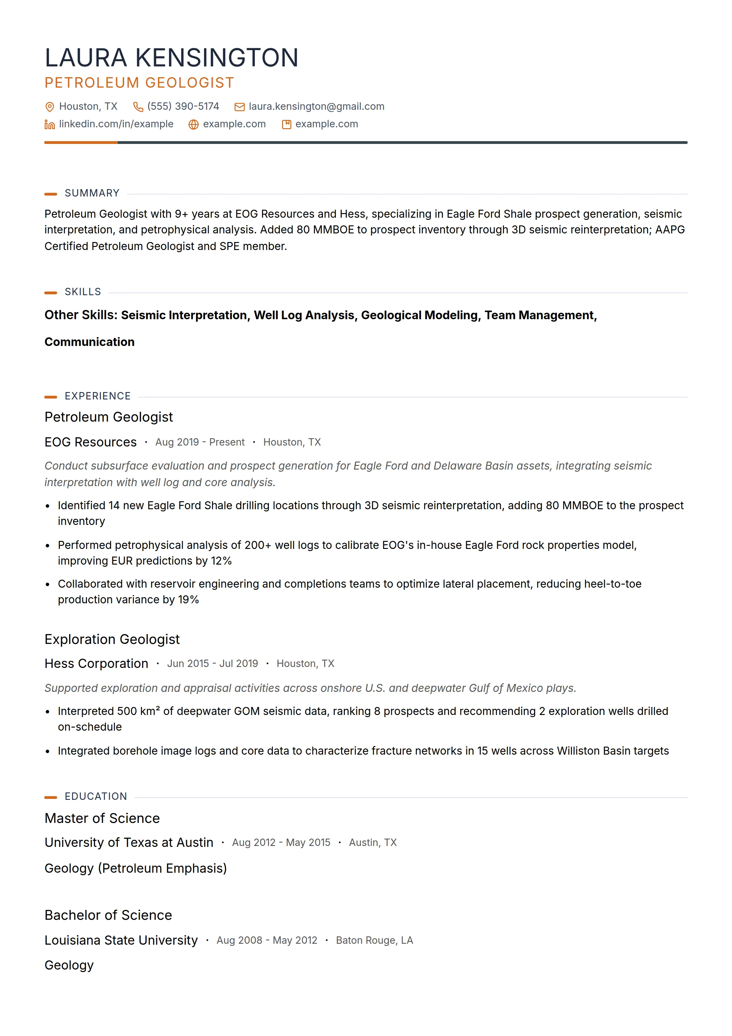 24 Geologist Resume Examples & Guide for 2026