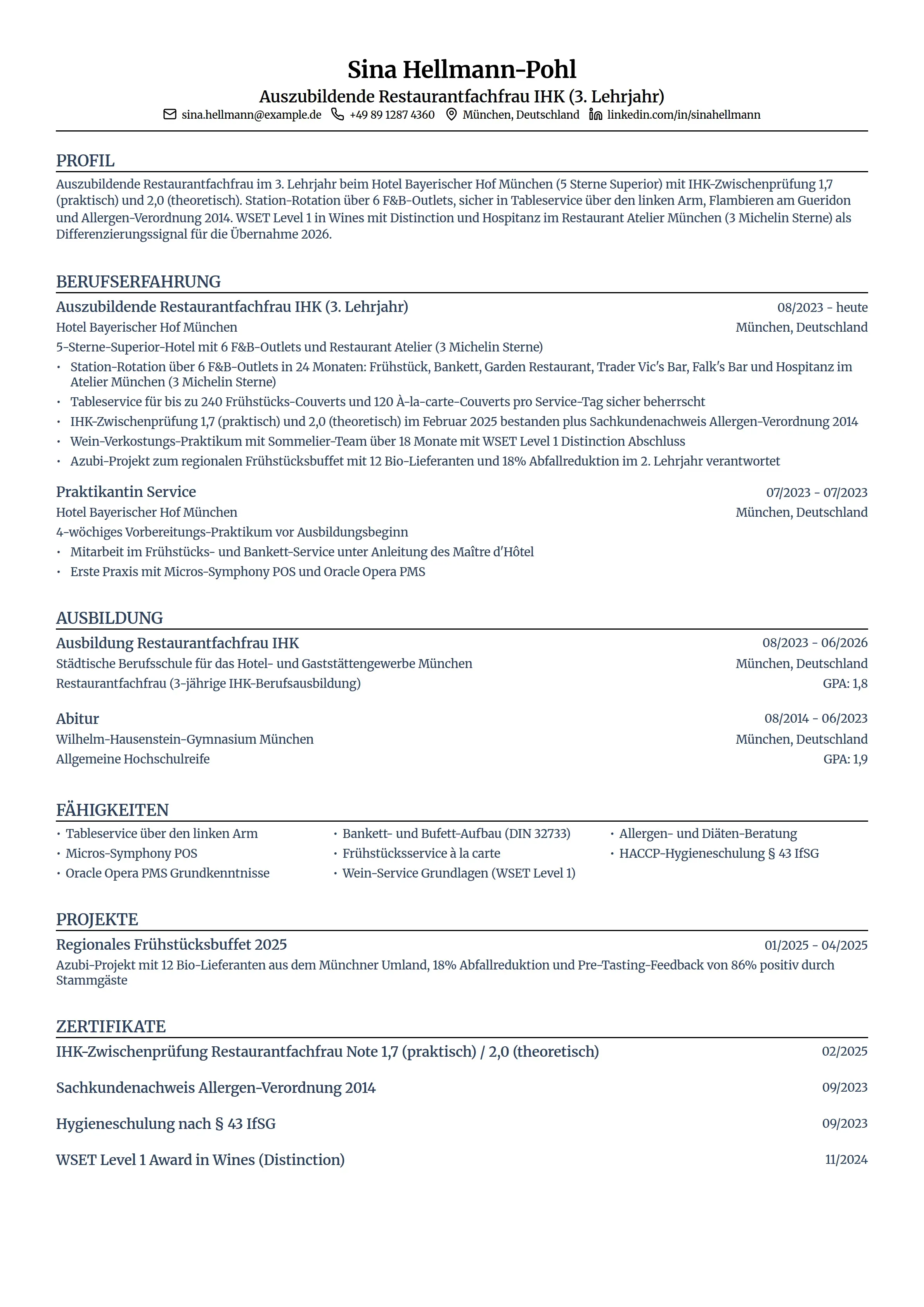 Azubi Cv 12 Kellner Lebenslauf Beispiele & Leitfaden 2026
