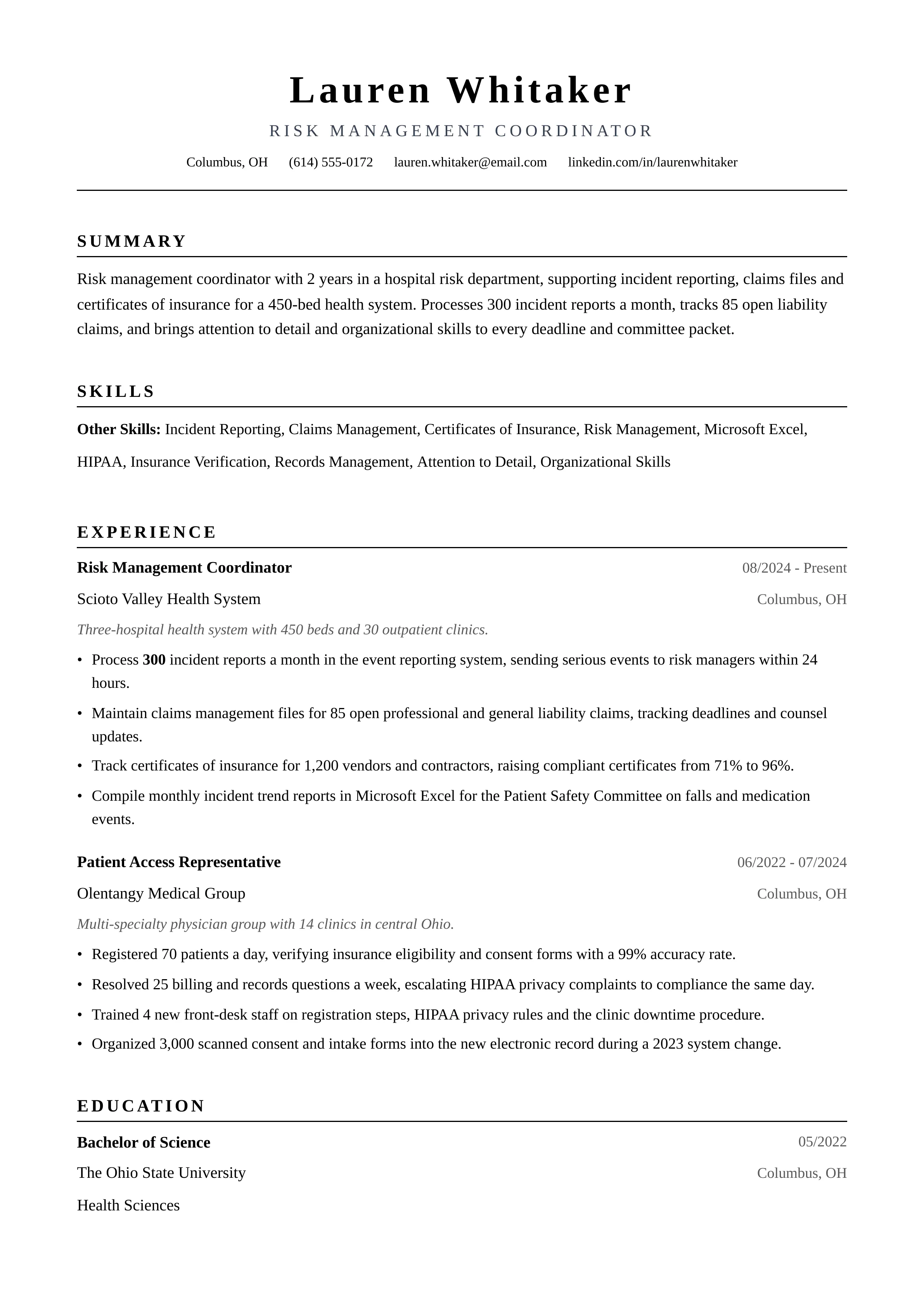 Professional Risk Resume Example Risk Manager Resume Examples for 2026 (12 One-Page Samples)