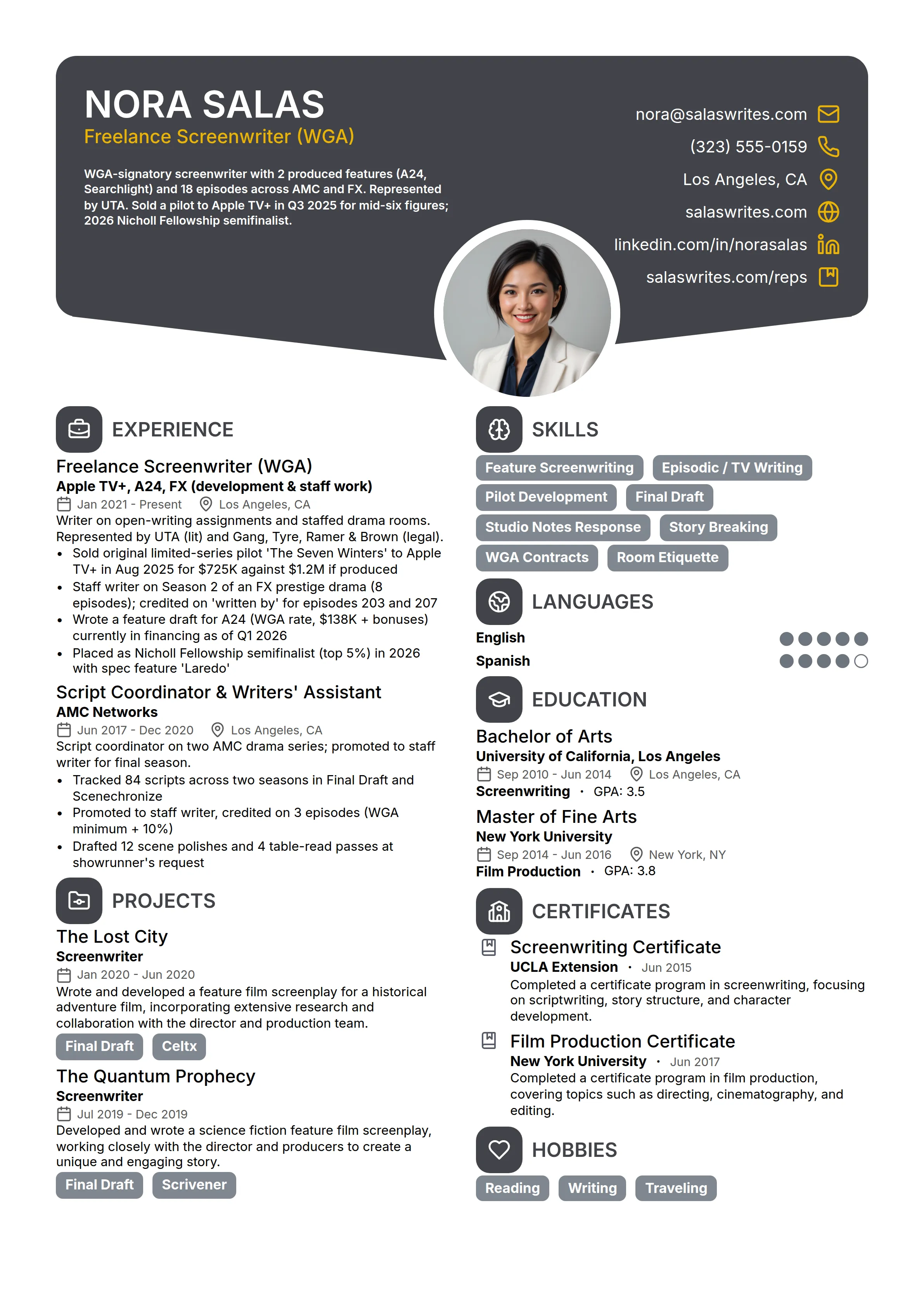 19 Screenwriter Resume Examples & Guide for 2026