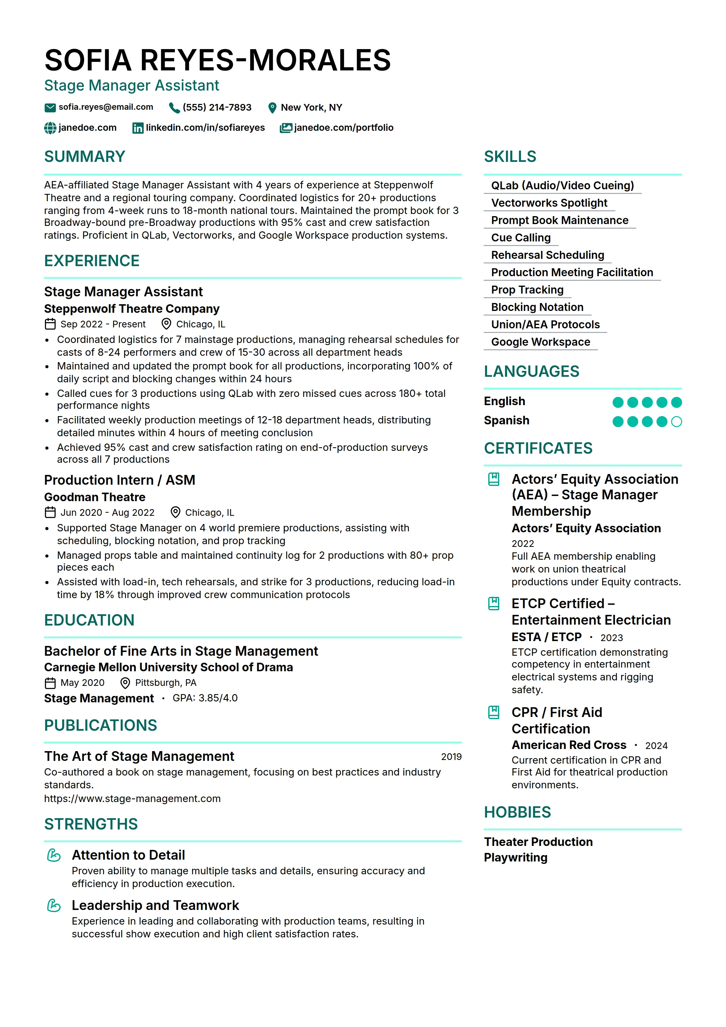 8 Stage Manager Resume Examples & Guide for 2026