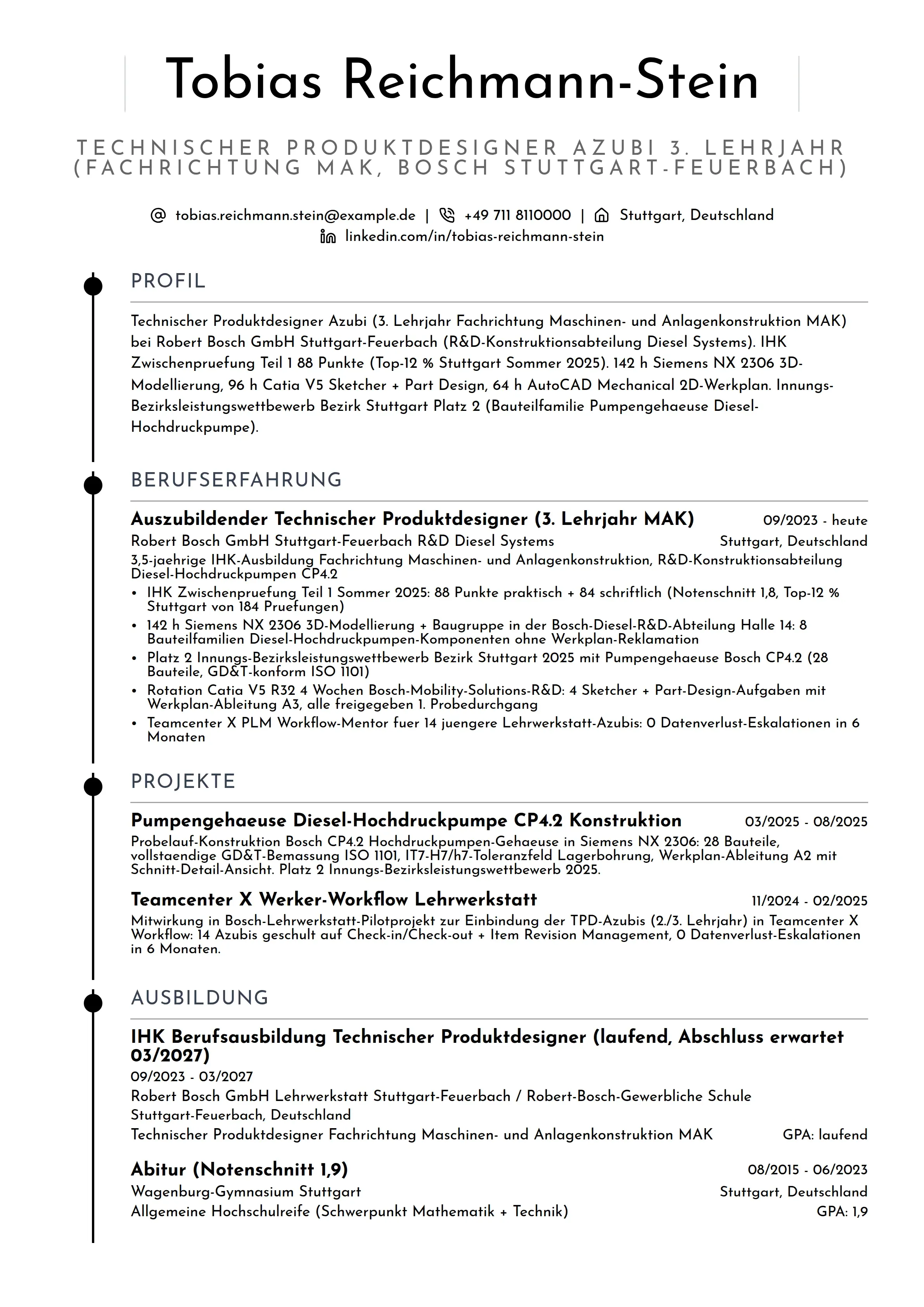 Azubi Cv 12 Technischer Produktdesigner Lebenslauf Beispiele & Leitfaden 2026