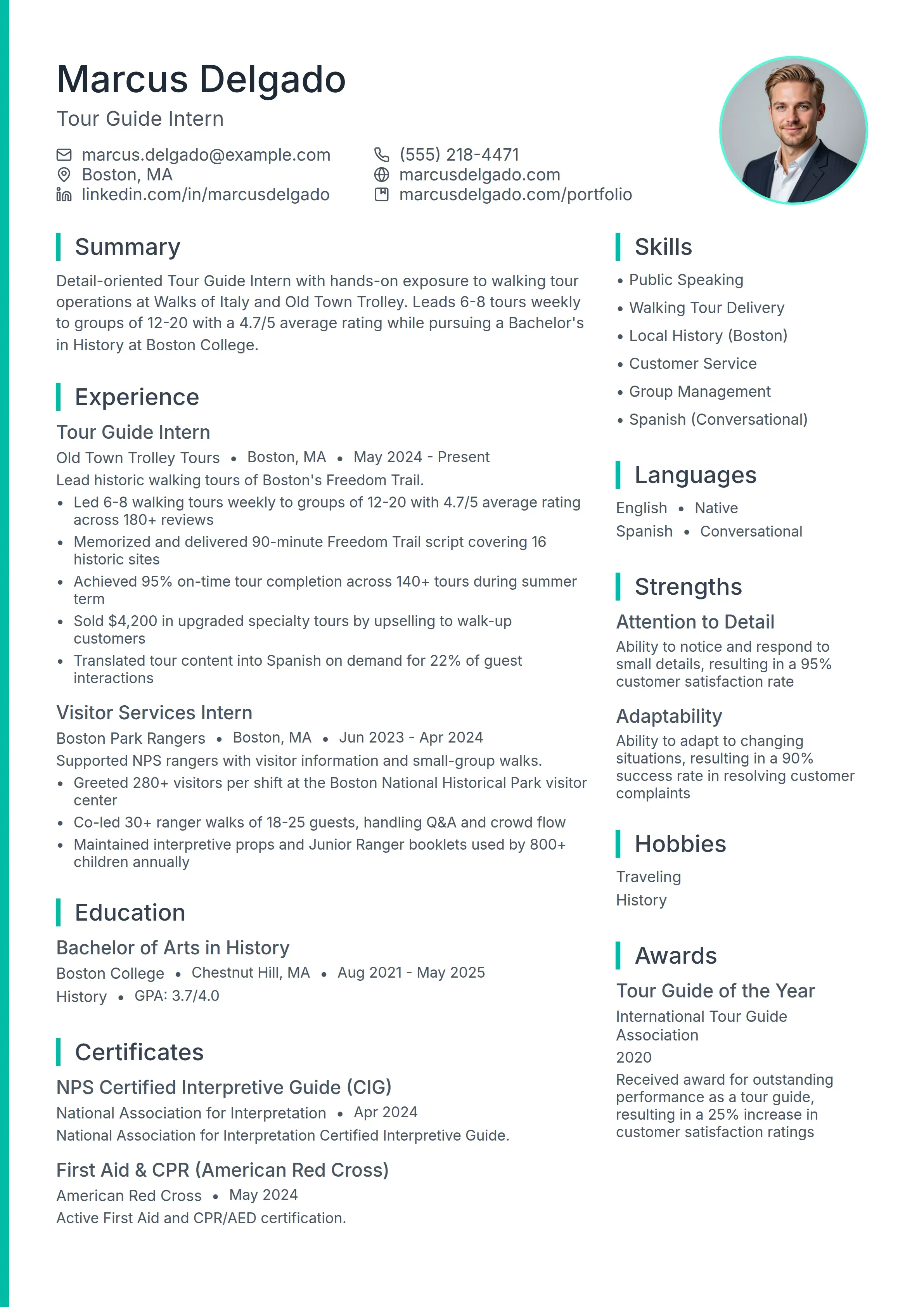 21 Tour Guide Resume Examples & Guide for 2026