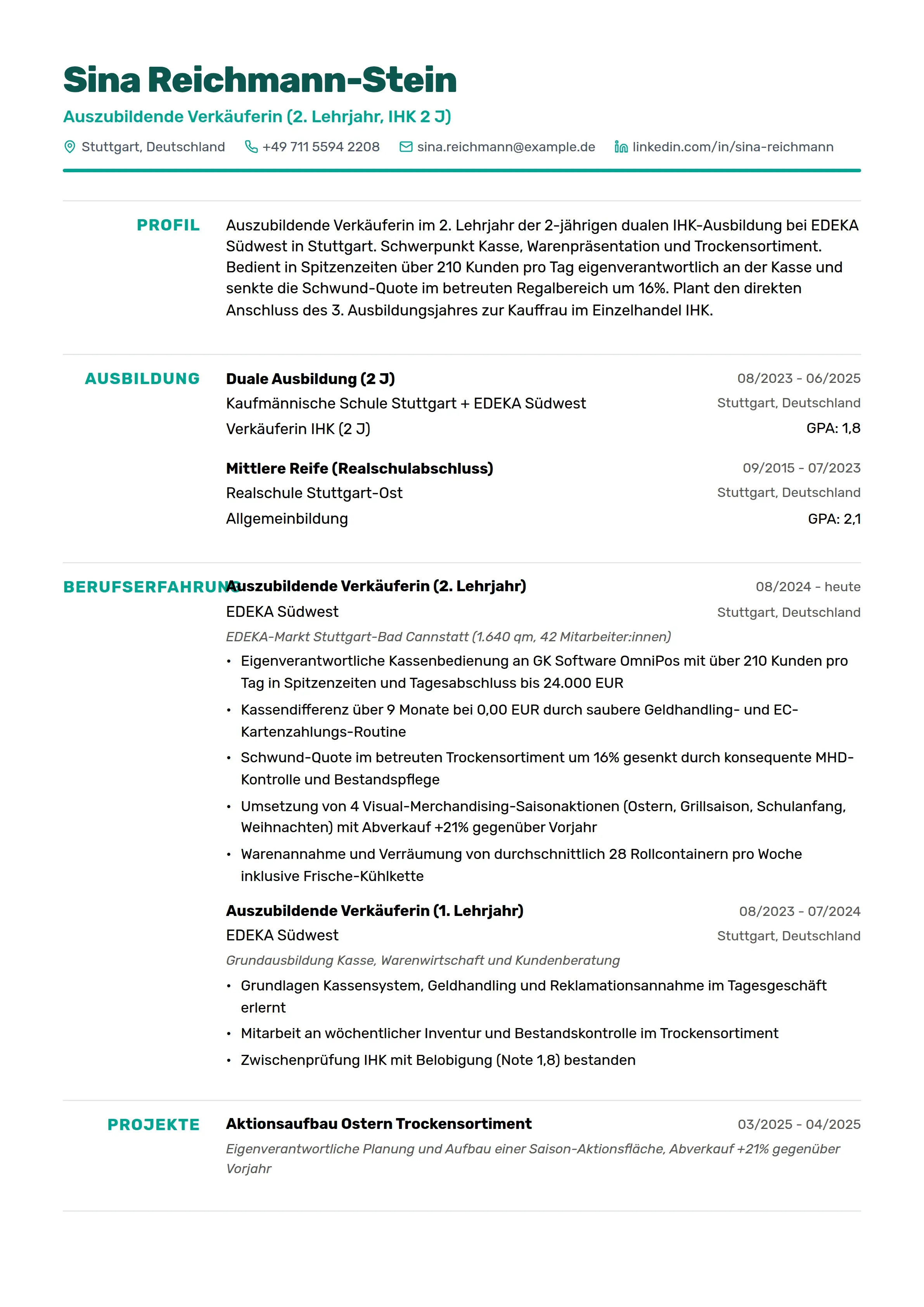 Azubi Cv 12 Verkäufer:in Lebenslauf Beispiele & Leitfaden 2026